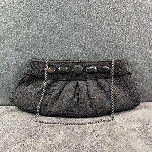 WHBM Women's Lace and Jewel Evening Bag Clutch Silver Chain Strap Black Shoulder